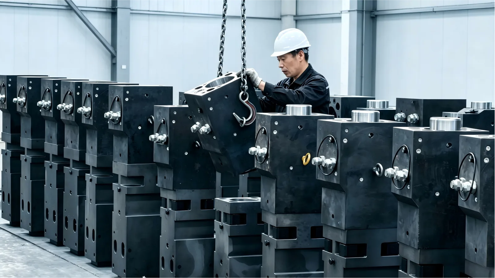 LICHI factory team reviewing hydraulic breaker product details