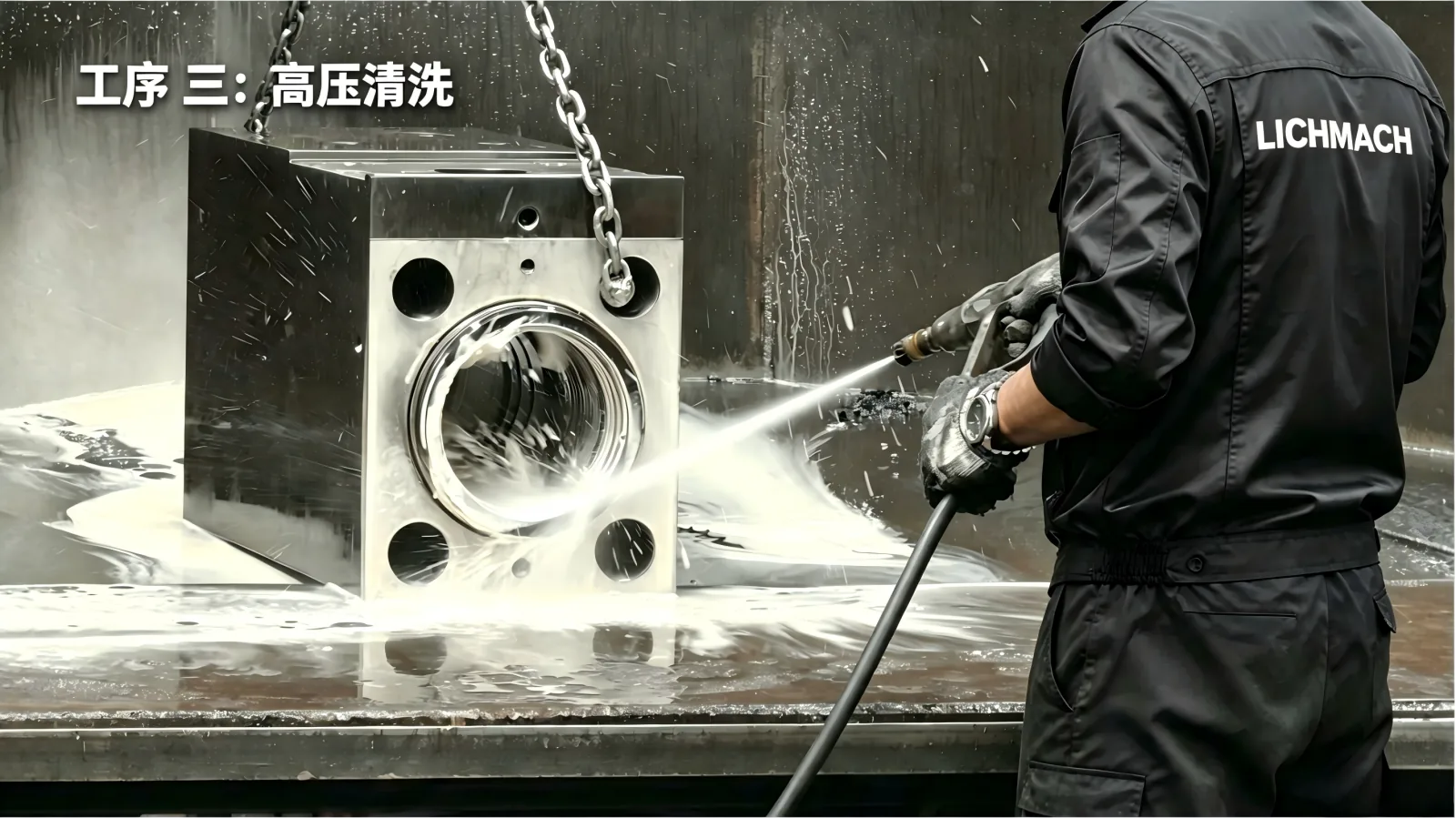 High-pressure cleaning of machined hydraulic breaker components