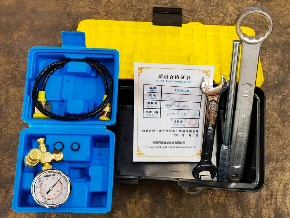 Real hydraulic breaker accessory kit with hoses, chisels and nitrogen tools