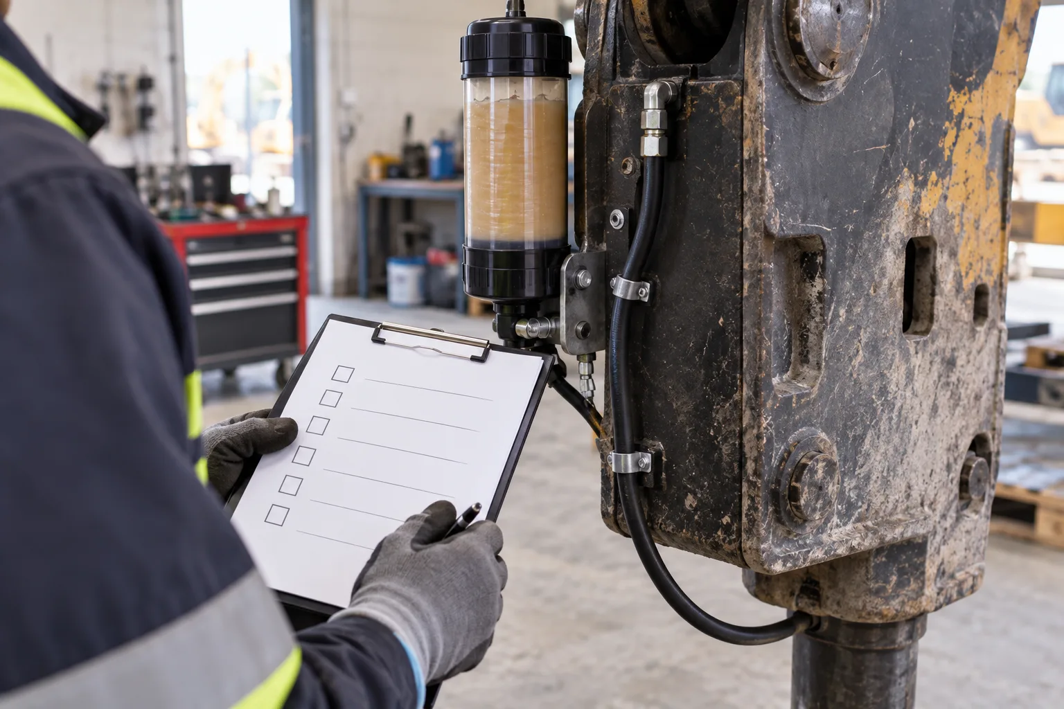 Technician checking a generic lubrication system
